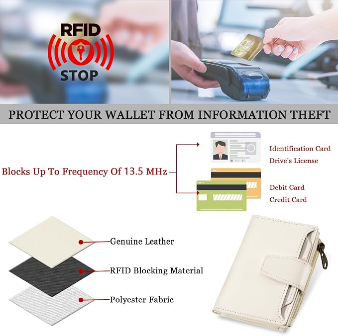 Small Wallet Women RFID Blocking Soft Leather Bifold Compact Card Holder Wallet for Women with Zipper Coin Pocket 4 ID Window - Image 6