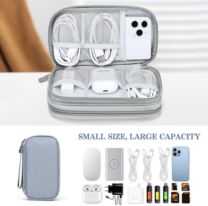 FYY Electronic Organizer, Travel Tech Pouch Bag, Cable Organizer Light Grey | Wrist Strap, Waterproof, Double Layers Portable Electronics Travel Carrying Case for Cord, Charger, Daily Business Trips Use - Image 6