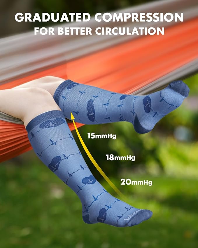 Bamboo Viscose Compression Socks for Women Men | 2 Pairs 15-20mmHg Cute Breathable Graduated Knee High Compression Socks for Nurse Pregnancy Travel - Image 5
