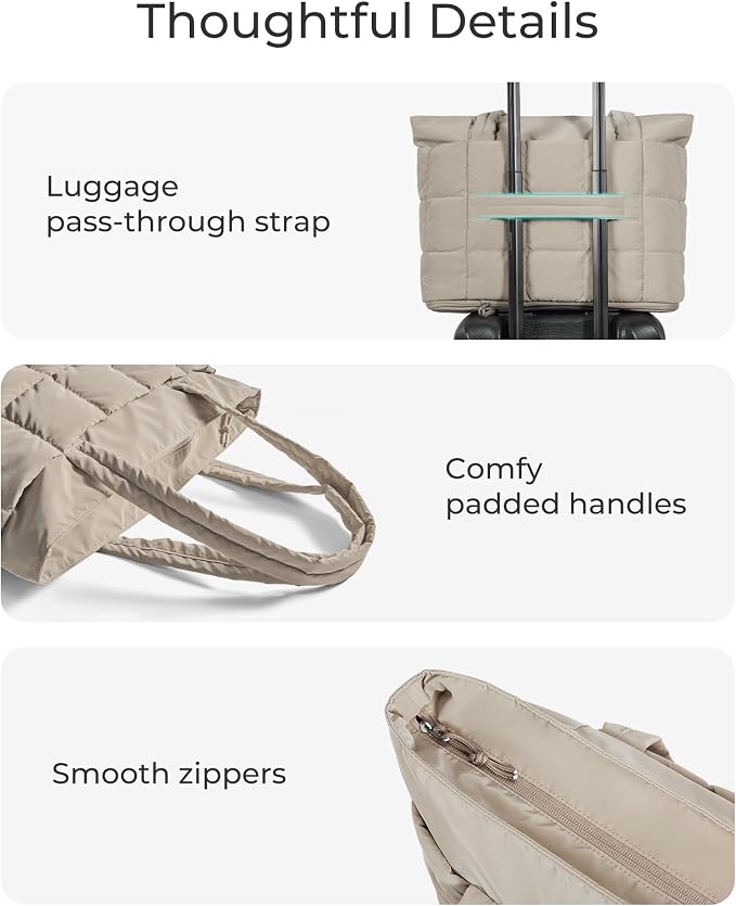 BAGSMART Expandable Tote Bag for Women, Puffer Work Tote Travel Bag | Quilted Carry On Bag for Travel Work Gym College, Waterproof Travel essentials - Image 7