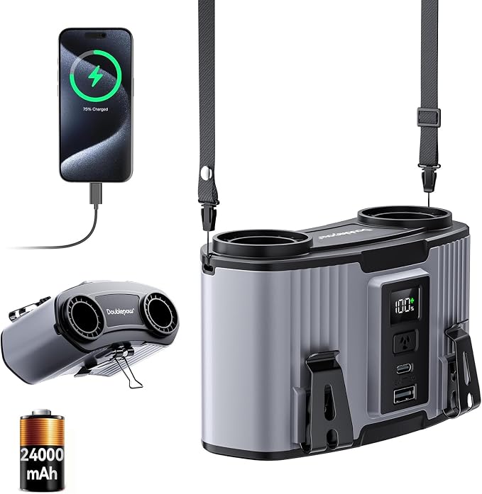 Doublepow 24000mAh Portable Waist Fan, Personal Fan, Dual Air Ducts Motors, Rechargeable Clip On Belt for Working, 10 Speeds 45H Wearable Neck Cooling, for Outdoor Work, Travel, Power Outage (Gray) by Unknown