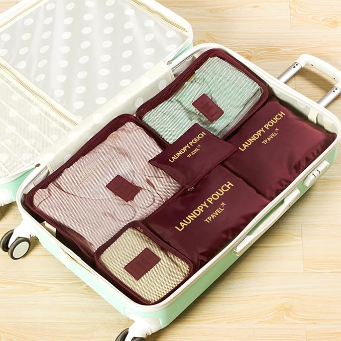 6 Set Packing Cubes for Travel Luggage Packing Bags Reusable Lightweight Suitcase Organizer Cubes Set for Travel Accessories (Wine Red) - Image 7