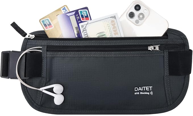 RFID Blocking Money Belt for Men Women, Slim Fanny Pack for Travel，Running,Conceal Waist Wallet for Passport Holder,Phone,Cash(Black Dark Grey) - Image 2