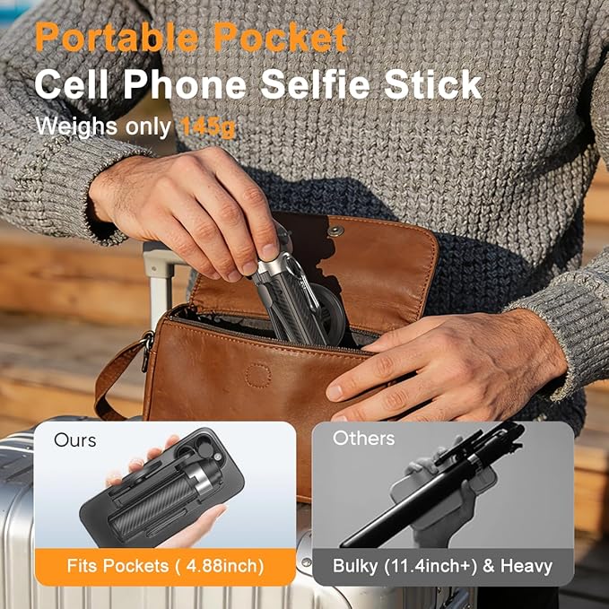 Upgrated 5-in-1 Magnetic Selfie Stick with Remote for Cell Phone 360° Rotation.Can Transforms into Mini Tripod/Camera Grip/Handheld Stabilizer/Phone Stand.Extend to 25 inches - Image 6