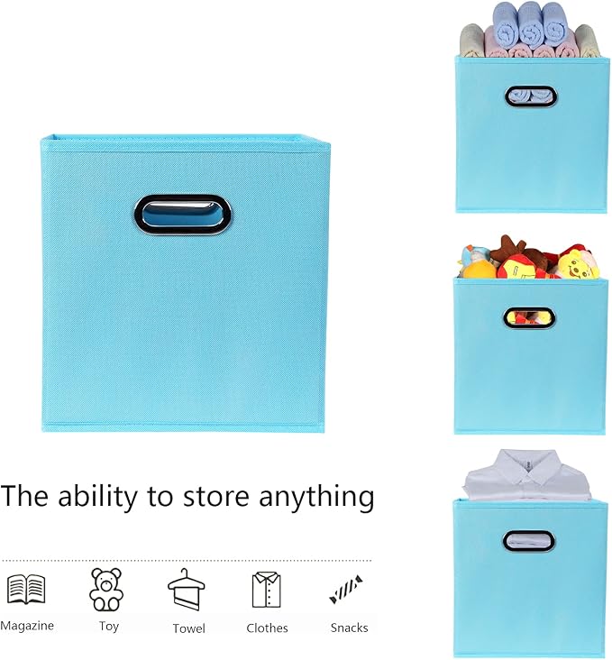 Yunkeeeper storage bins Cubes, Fabric Cube Organizer with Handle, Foldable Cube Bins for Cloth or Accessary Storage, 11x11x11, Set of 3, (Blue) - Image 3
