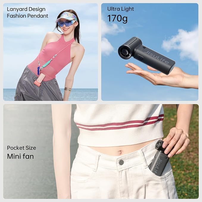 JISULIFE Portable Handheld Fan Life9, Turbo Airflow, Up to 18H Runtime | 5 Speeds, 5000mAh, Mini Pocket Design, Personal Fan for Travel, Concerts, Makeup, Trendy Gifts for Women Men -Black - Image 5