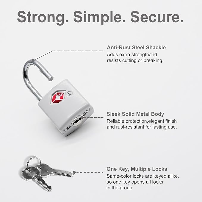Luggage Locks TSA Approved 4 Pack, TSA Locks for Luggage International Travel Essentials, Small Padlock with Key, Keyed Alike Mini Padlock for Suitcase, Backpack, Bag, Zipper, Case, Box - Image 5