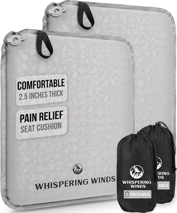 Whispering Winds Inflatable Seat Cushion | Comfortable & Packable Blow-up Foam Pad for Airplane Travel, Stadium Outdoors, Camping, Car & More by WhisperingWinds