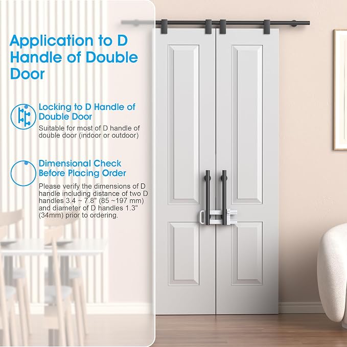 AST Childproof Double Door Security Lock, Adjustable Keyed French Door Lock | Lockout device for knobs and handles of double doors, prevent kick ins, Kids proof barricade, bigger adjustment, matte white - Image 6