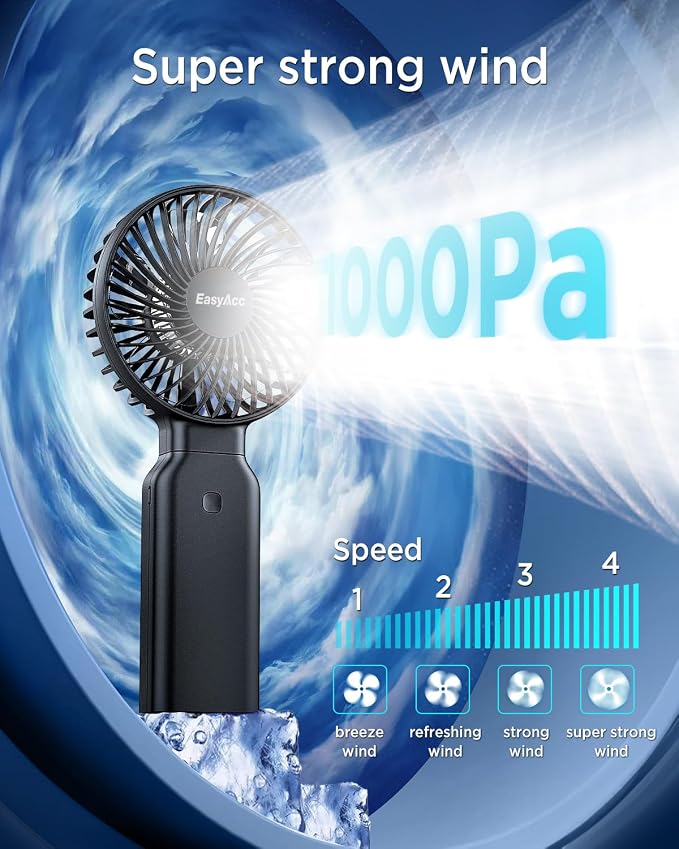 EasyAcc Portable Handheld Fan, 9000mAh + 53H Cooling Time+ ODM Durrable + with Hands-Free Camera Strap + Backup Power + 4 Speeds, Rechargeable Handheld Fan for Travel Outdoor - Image 3