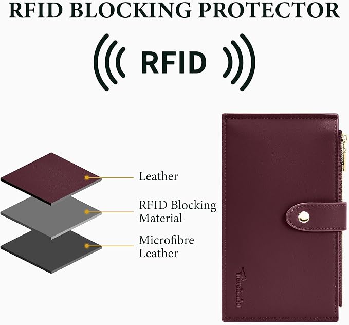 Travelambo Womens Leather Bifold Wallet, Slim RFID Blocking Card Holder | Large Capacity, 16 Card Slots & ID Window, 2 Zipper Pockets, Dual Snap Closure, Slim Lightweight, RFID Privacy Protection - Image 4