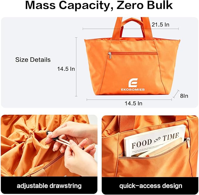 EKOROMIER Dual-Handle Expandable Tote Bag,Ultra-Lightweight Travel Bag | Expandable 30L-50L waterproof handbags & wear-resistant shopper. Perfect weekender, carry on, gym or beach bag. - Image 5