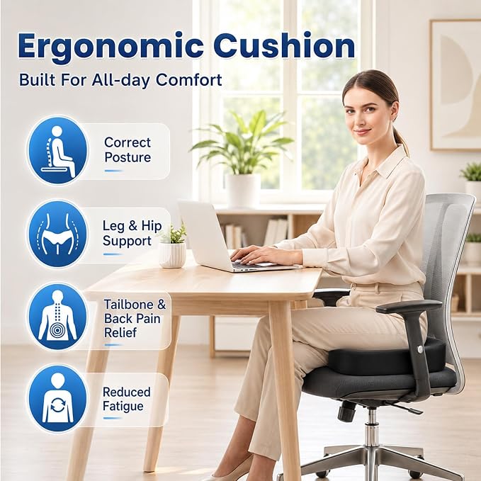 2 Pack Seat Cushion Memory Foam for Office Chairs Car, Black and Gray | Office Chair Cushion for Desk Airplane, Butt Pillow for Long Sitting Sciatica, Hip, Coccyx,Tailbone Pain Relief - Image 4