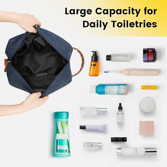 Vorspack Canvas Travel Toiletry Bag for Men, Medium, Navy Blue | Water-Resistant Travel Bag for Toiletries, Large Capacity, Organized Compartment, Suitable for Shaving, Grooming, Accessories - Image 6