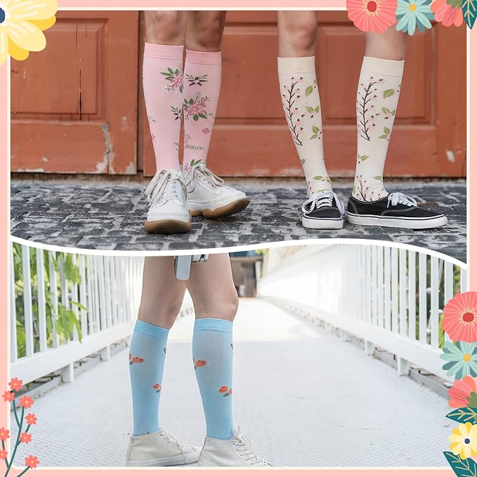 6 Pairs Compression Socks for Women Men, Wide Calf | Knee High Compression Socks, Graduated 14.5 - 30.9 mmHg Support, Women Nurses Travel Yoga Running Circulation - Image 5