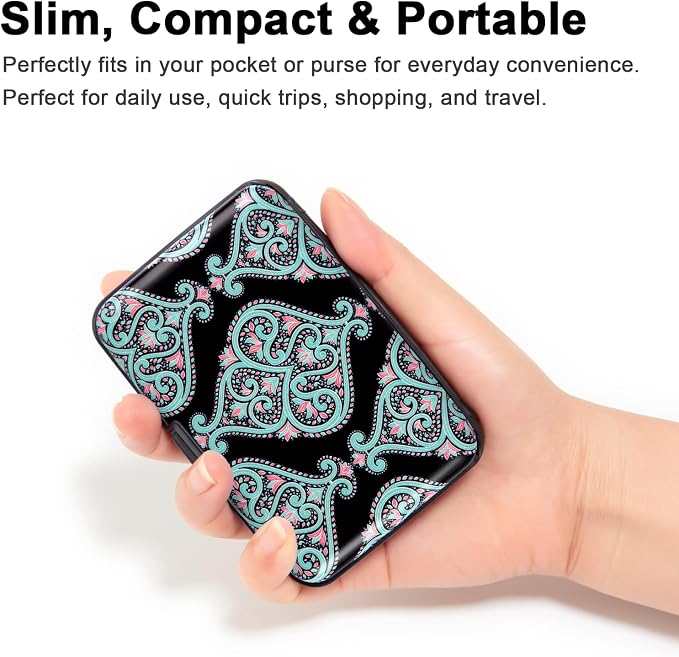 Credit Card Holder, Metal Card Wallet RFID Blocking Mini Slim Aluminum Business Hard Card Case for Women Men (Damask Paisley) - Image 2