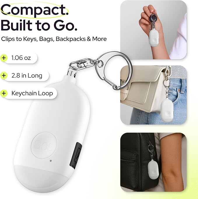 Weten Rechargeable Personal Alarm Keychain - 130dB Siren & LED Light - 2 Pack Personal Safety Alert for Women to Carry - Panic Button Alarm for Security - Rape Whistle for Self Defense (Black&White) - Image 5