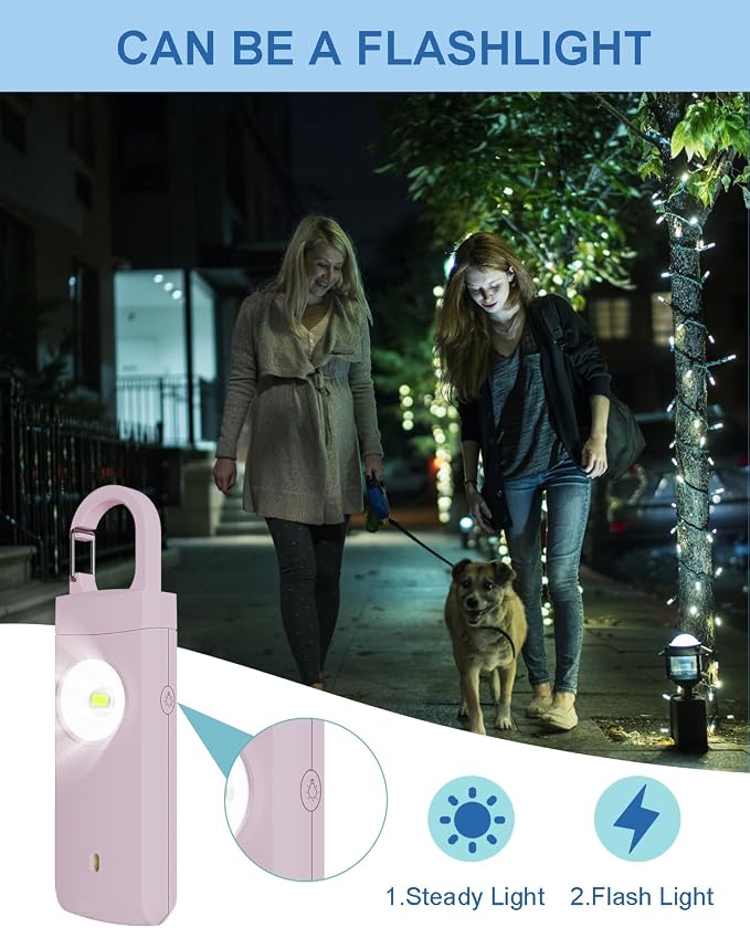 Rechargeable Personal Safety Alarm for Women, Loud Siren Birdie Sound, Strobe SOS LED Light, USB Charging, Be Safe with Personal Alarm Self Defense Keychain for Wife, Daughter, Student (PINK) - Image 3