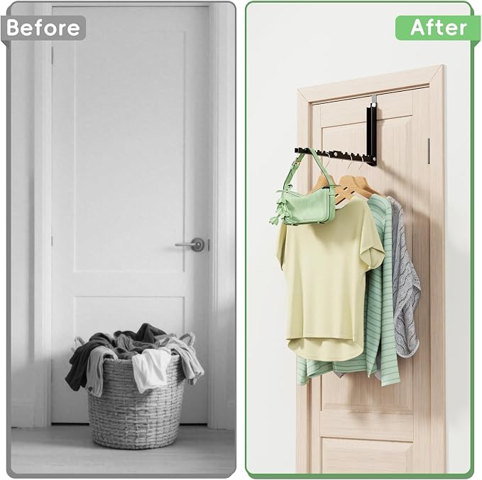 Foldable Over the Door Hooks, Over the Door Hanger for Space Saving | Heavy-duty and Portable, Suit Door Up to 1 3/4" Thick with 10 Slots for Hanging Clothes, Perfect for Small Dorm and Bedroom - Image 6