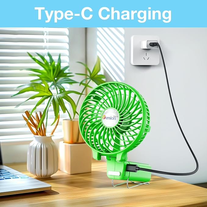 VersionTECH. Portable Handheld Fan, Powerful+Durable+4000mAh+180° Foldable, Mini Table Fans with USB Rechargeable Battery Operated Cooling Accessories for Personal Use, Travel, Office Green - Image 8