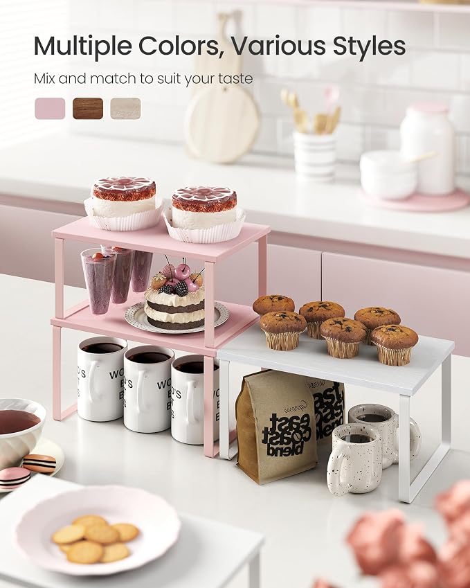SONGMICS Cabinet Organizer Shelf, Set of 2 Spice Rack, Kitchen Storage | Kitchen Counter Storage Spice Rack, Particleboard, Steel, Jelly Pink, BYSTRO Collection UKCS020S01 - Image 3