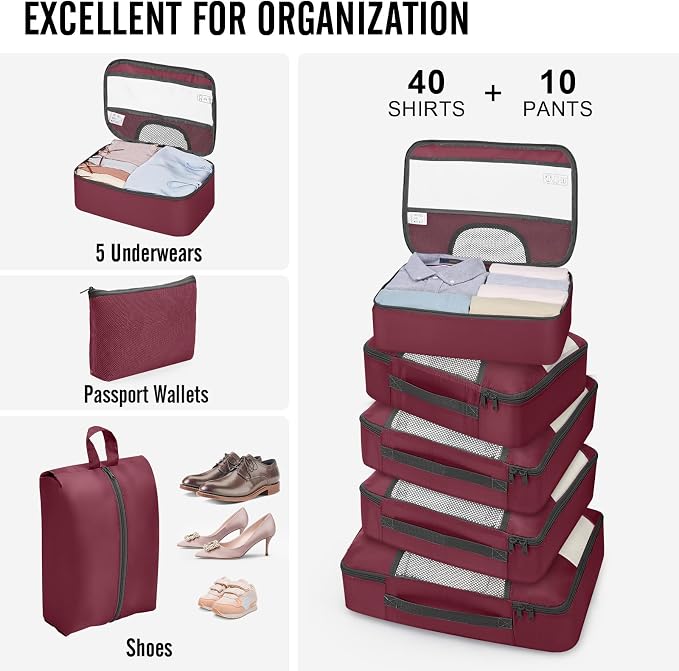 Veken 10 Set Packing Cubes for Travel Essentials, Suitcase Organizer Bags in 4 Sizes, Carry-On Luggage Accessories with Laundry Bag, Airplane Must Have with 99-Count Mesh Holes - Image 5