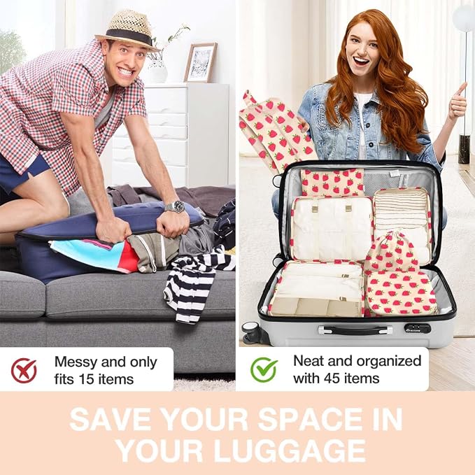 8 Set Packing Cubes for Suitcases,Packing Cube with Shoe, Cosmetics, Clothing, and Accessories Bags Packing Cubes for Travel Luggage Organizer Women Men(8 Set Strawberry) - Image 6