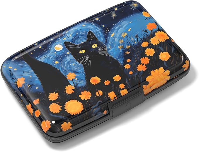 Rimilak Aluminuml Credit Card Holder,Starry Sky Cat | Mini Credit Card Wallet RFID Blocking Slim Metal Hard Case for Women Men by Rimilak
