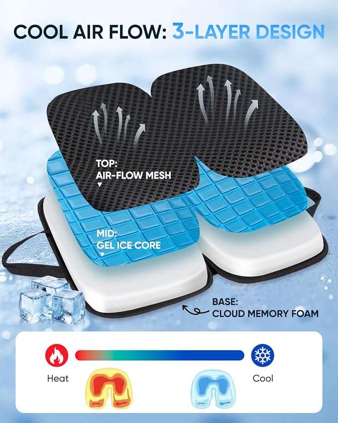 Airplane Seat Cushion | Foldable Cooling Gel Memory Foam with Pressure Relief for Long Flights - Image 3