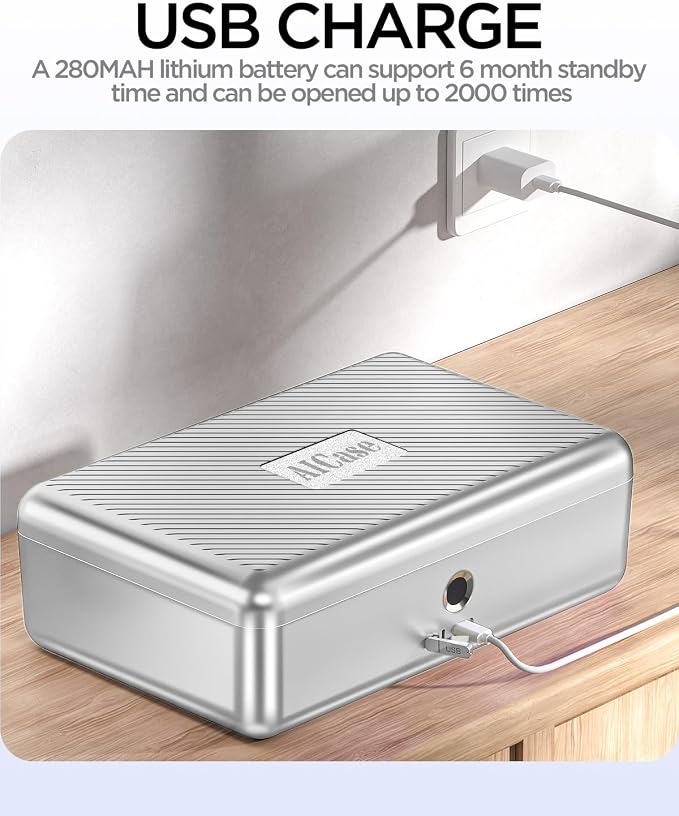 AICase Biometric Fingerprint Storage Box Portable Money Jewelry Combination Lock for Car Home Office Travel - Image 5