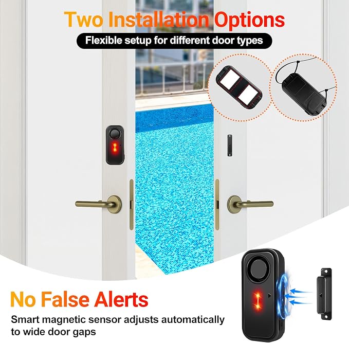 GREENCYCLE Door and Window Alarm, Pool Door Alarms for Home Security, IP66 Waterproof, 113dB, Alarm/Doorbell Mode, Emergency Function, Upgraded Door Gap spacing, Indoor/Outdoor Anti-Theft - Image 5