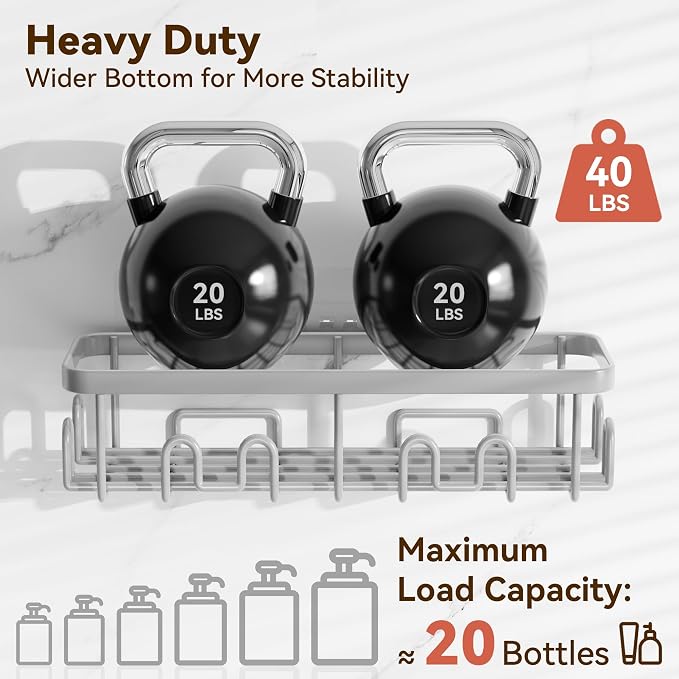 Shower Caddy Adhesive, Rustproof Shower Organizer, Wall Shower Rack | Large Capacity Shower Shelves for Inside Shower, Shampoo Shower Holder, Grey, 3 Caddies, 1 Soap Dish, 1 Toothbrush Holder - Image 4