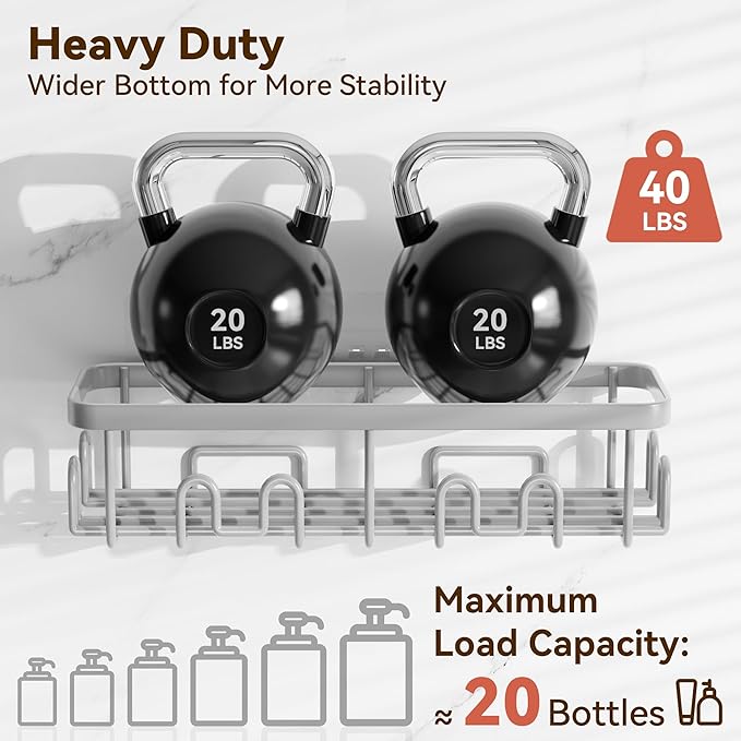 Shower Caddy Adhesive, Rustproof Shower Organizer, Wall Shower Rack | Large Capacity Shower Shelves for Inside Shower, Shampoo Shower Holder, Grey, 2 Caddies, 2 Soap Dishes, 1 Toothbrush Holder - Image 4