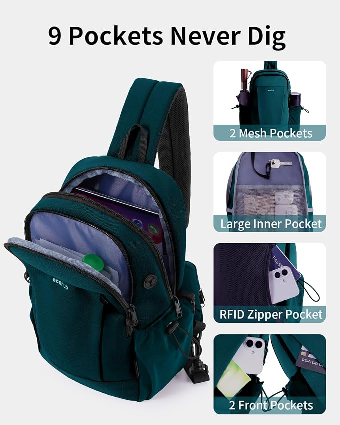 ECOHUB Anti-Theft Crossbody Bag Men Women RFID Blocking Lightweight Sling Backpack Water Resistant for Travel Hiking Outdoor - Image 6