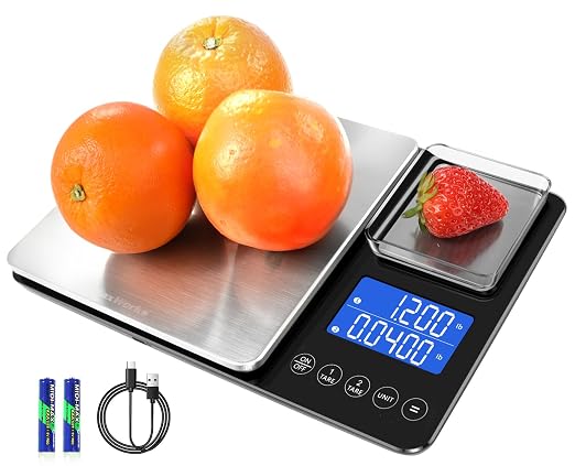 MaxWorks Precision Dual Platform Kitchen Scale Measure Bulk and Fine Ingredients Simultaneously 22 lb Max Capacity Stainless Steel and Glass Digital Scale with USB Charging and 2 Way Power (51069) by MaxWorks