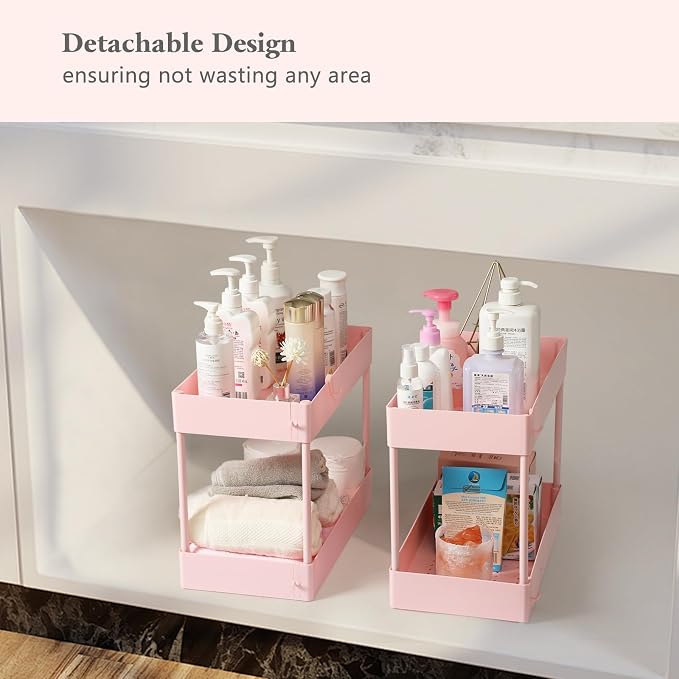 Danpinera 4-Tier Pink Slim Storage Cart, Narrow Laundry Cart with Wheels, Dividers, Hanging Cups, Hooks, Easy Assembly - Image 6