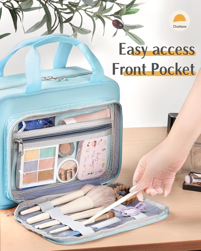 Travel Hanging Toiletry Bag for Women - Waterproof Cosmetic Organizer with Clear Window, Lightweight Bathroom Bags for Essentials, Makeup, Shampoo, Toiletries Blue,Large - Image 5