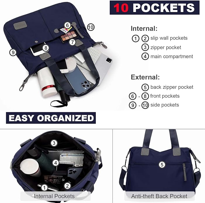 Tote Bag for Women,Multi Pockets Shoulder Handbag,Nurse Bag for Work,Large Cross body Purse,Fashion Nylon Top Handle Satchel - Image 7