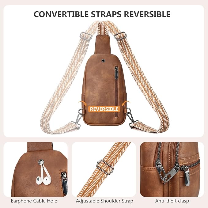 Anti-theft Sling Bags Women Small PU Leather Chest Fanny Pack | RFID Blocking,Safety Zipper,5 Card Slots,Adjustable Strap,Large Capacity,Multi Pockets,Faux Leather,Daypack,Bum Bags,Travel - Image 5