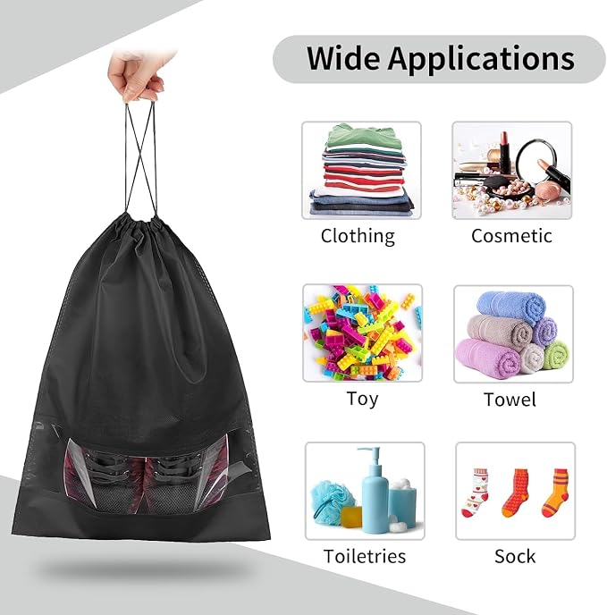 20 Pack Shoe Bags for Travel, Large Travel Shoe Bag for Packing with Window | Dustproof Drawstring Travel Shoe Storage Bags Travel Essentials for Men & Women, Black - Image 5