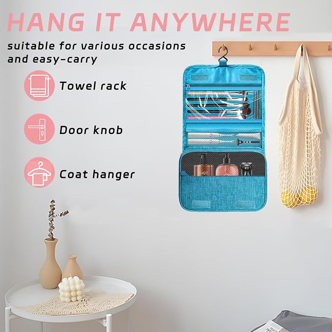 Toiletry Bag Travel Bag with Hanging Hook for Women Men,Sky Blue | Waterproof Small Capacity Hanging Multifunctional Makeup Bag for Toiletries, Portable Cosmetic Bag Travel Organizer - Image 5