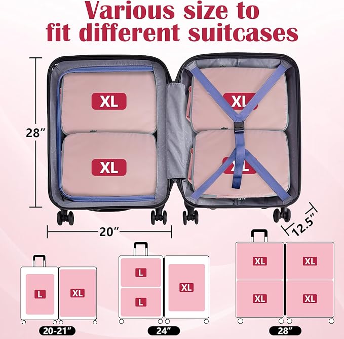 Compression Packing Cubes for Travel Suitcase Organizer Bags, Pink, XL | Expandable Travel Cubes for Packing Luggage Organizer Bags Compression Bags for Travel Essentials - Image 5