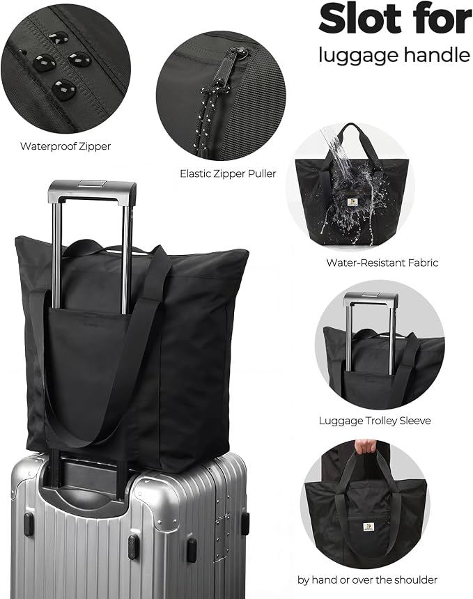 Foldable Travel Bag, 26L Duffle Bag for Travel, Expandable Second Carry-On Bag for Travel & Shopping, Water-Resistant Personal Item Bag, Black - Image 7