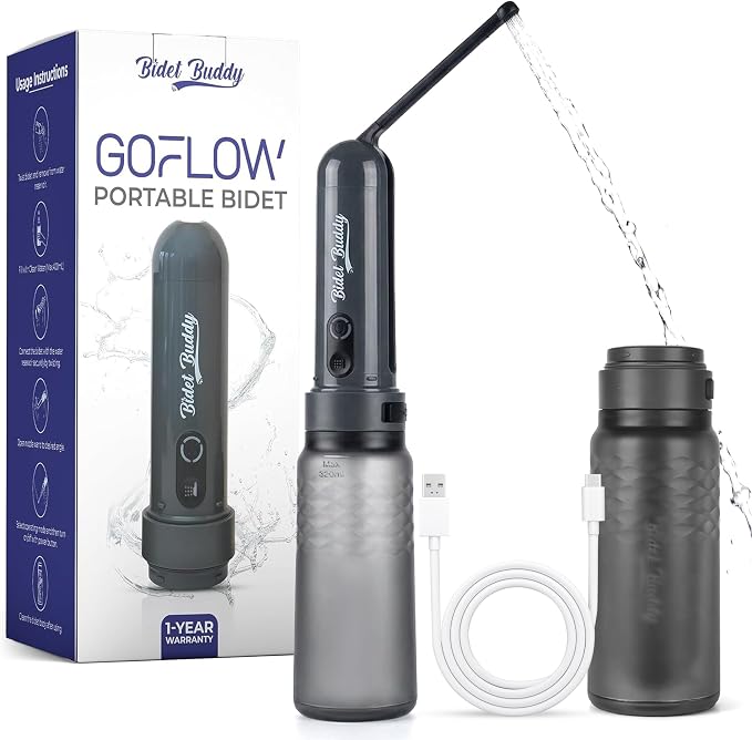 BIDET BUDDY® GoFlow Portable Bidet for Travel - 320mL Bottle Obsidian Drift | Adjustable Power Modes, Nozzle Wand, IPX7 Waterproof, USB - C Charging, 800mAh Rechargeable Battery, Medium Pressure by BidetBuddy%E2%84%A2