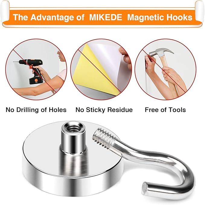 Magnetic Hooks 85 Lbs Heavy Duty Magnets with Hook for Cruise Cabin | 10 Pcs Strong Locker Magnetic Hooks for Hanging Metal Magnet Hanger for Classroom Grill Fridge Kitchen - Image 5