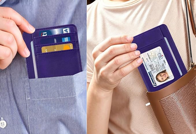 HOTCOOL Card Holder Wallet Front Pocket Minimalist Travel Cute Funny Thin Leather With RFID Blocking Small Credit Card Holder Wallet for Men & Women Girls Organizer Gifts, Lavender Purple - Image 6