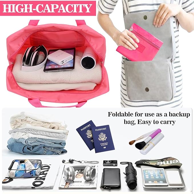 Travel Duffel Bag Lightweight Foldable Travel Bag for Women and Men Waterproof Tote Carry On Luggage Bag Weekender Overnight Bag (Blue+Green+Red+Black) - Image 7