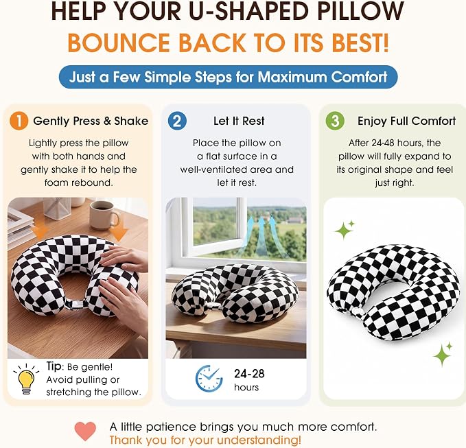 HunnmingRe 5 Pcs Travel Pillow and Blanket Set, 5 in 1 Travel Airplane Compact Includes 40 x 60 Inch Throw Blanket Eye Mask Neck Pillow Earplug and Bag Gifts for Travelers Women(Checkered,Black) - Image 3