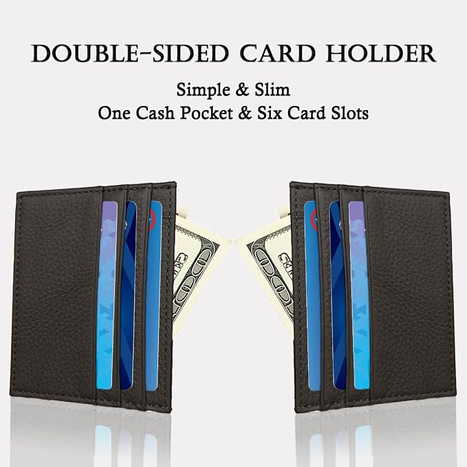 WOXVM Credit Card Holder Wallet RFID Blocking Slim Credit Card Cases Holder Premium Leather Minimalist Front Pocket Small Wallet with 6 Card Slots and 1 Pockets for Men Women (Dark Brown) - Image 4