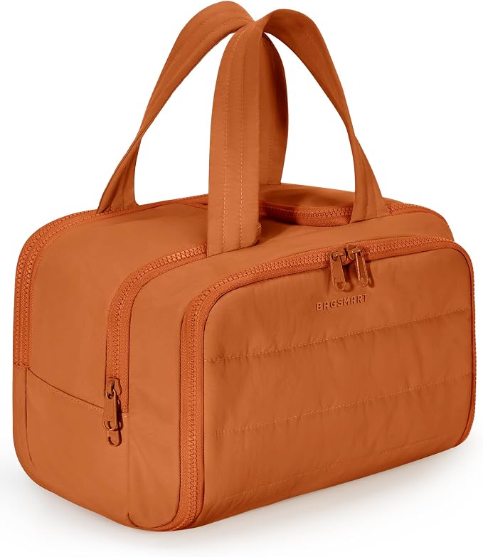 BAGSMART Travel Toiletry Bag, Puffy Toiletry Bag for Women, Wide-open toiletry bags for traveling, Large Travel Cosmetic Makeup Bag Organizer for Accessories,Toiletrie (Sandstore Brown) by BAGSMART
